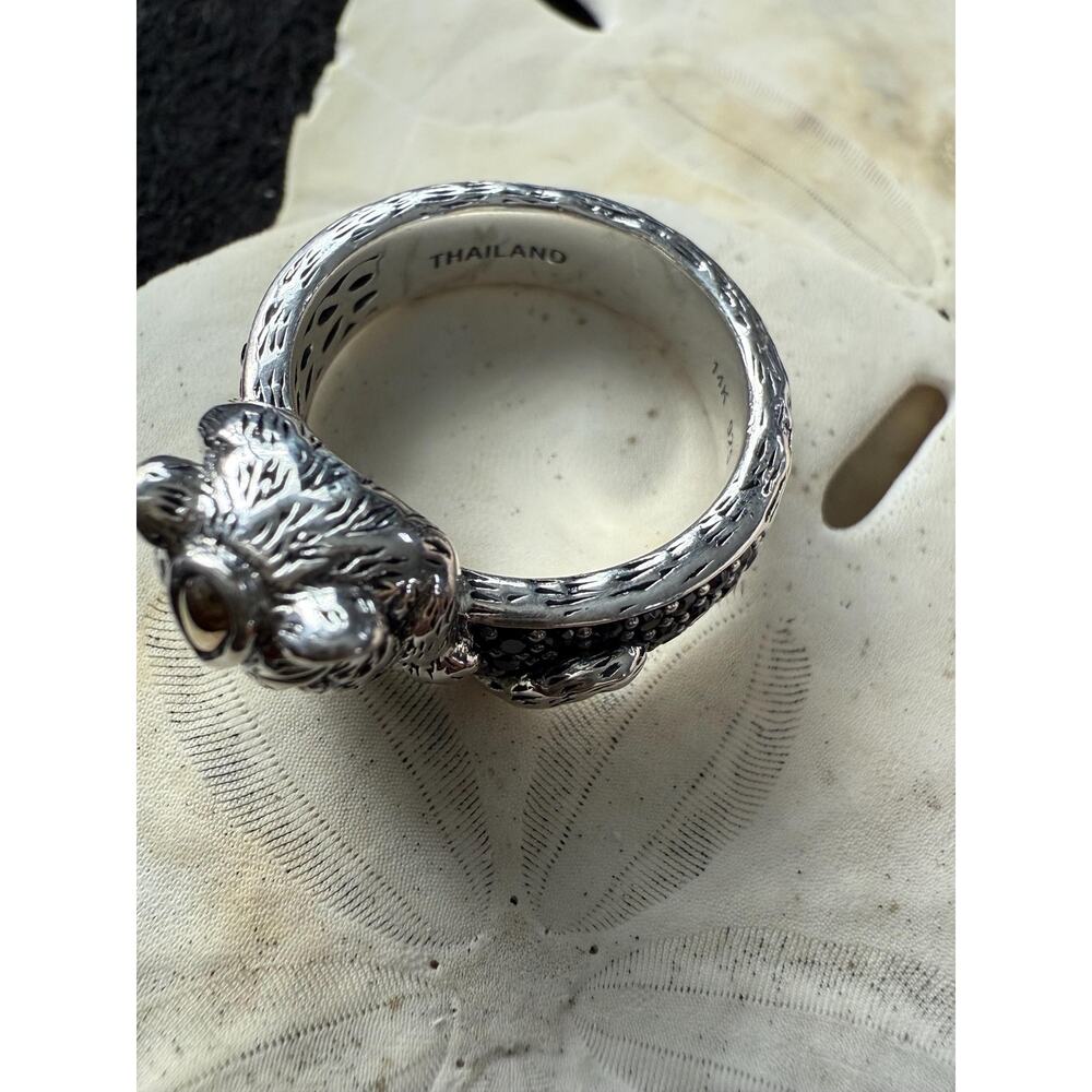 John Hardy Silver Leopard Cat Ring with Citrine Eyes and Black Diamonds - Picture 3 of 7